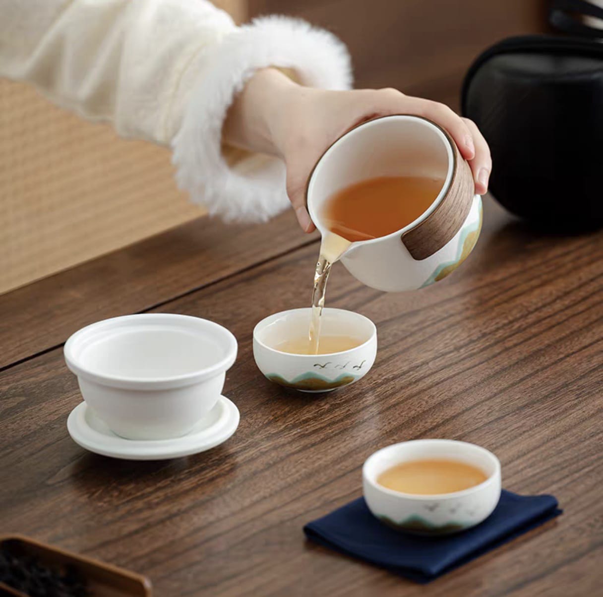 Mountain wood travel tea set for Gongfu tea 4